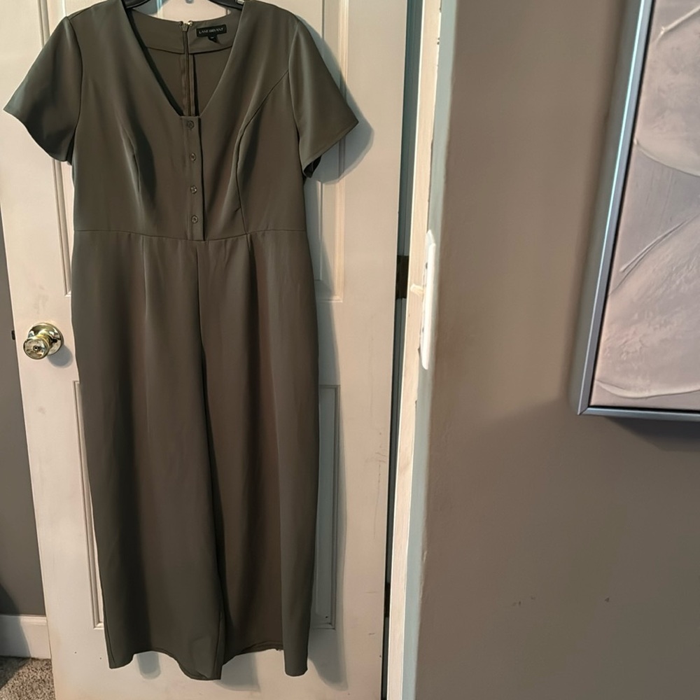 Lane Bryant Olive Green Short-Sleeve Jumpsuit